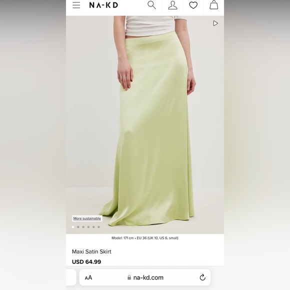 Na-kd green satin maxi skirt size 36 - Picture 6 of 6
